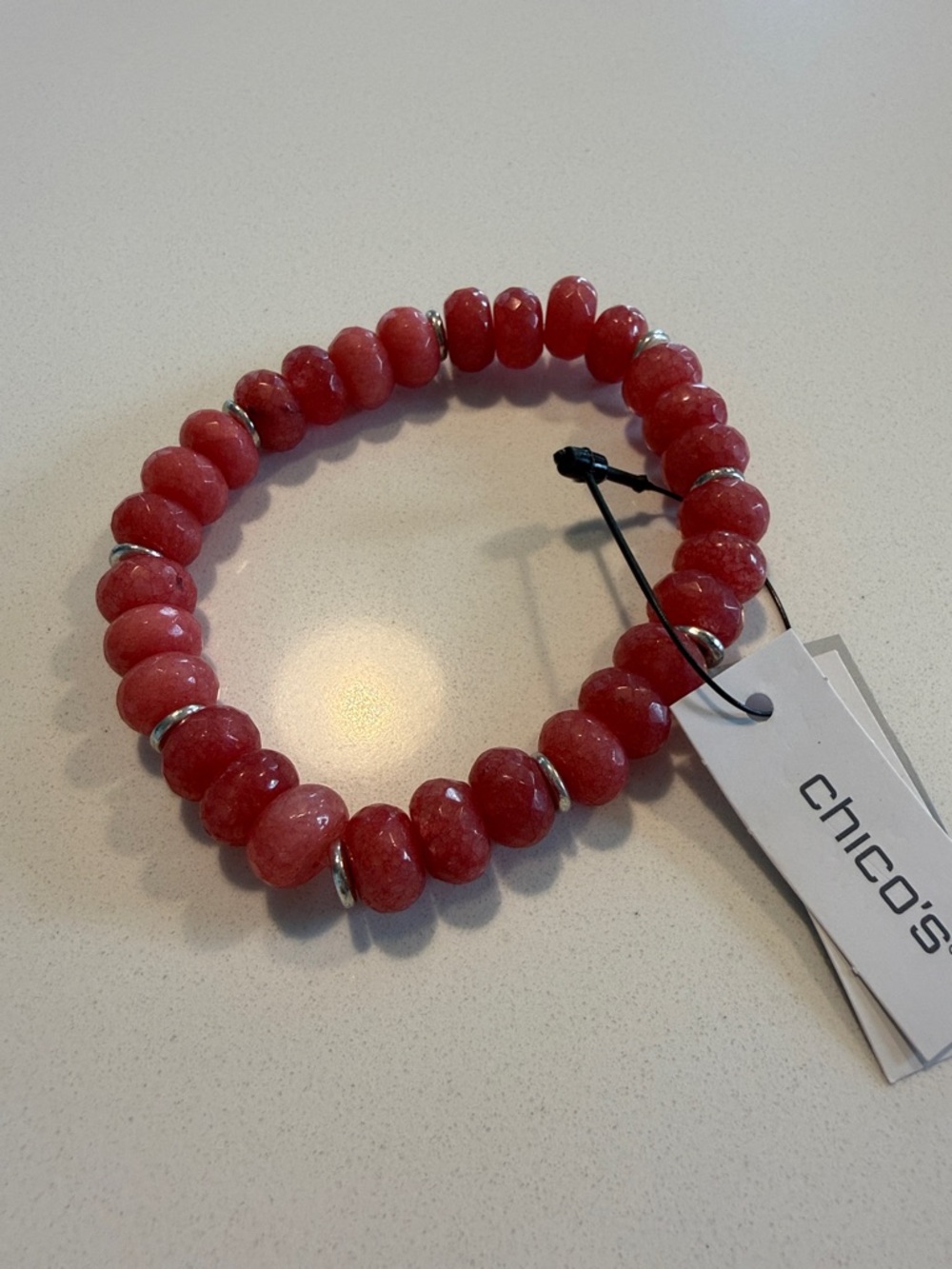 Chico's Coral Pink Faceted Beaded Stretch Bracelet